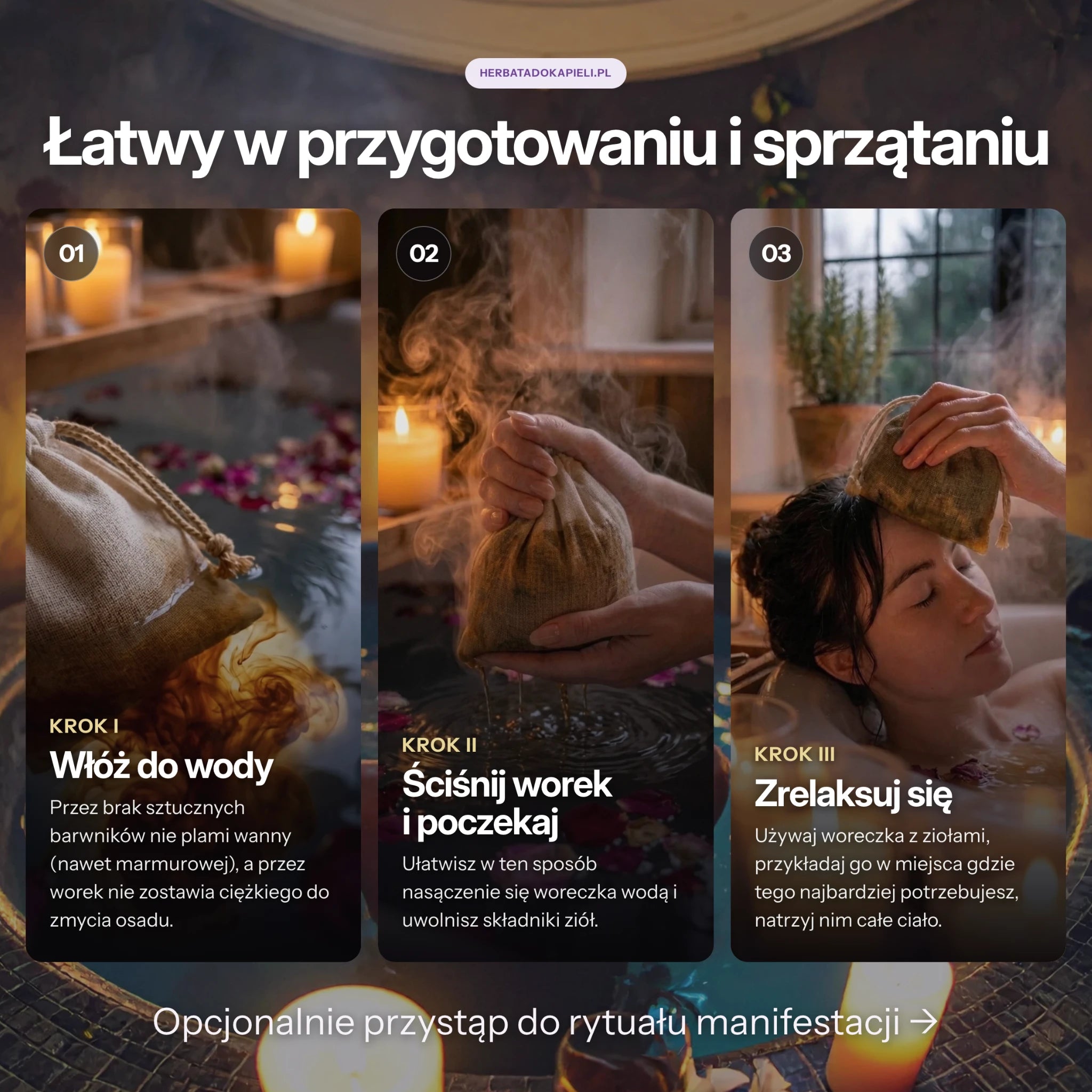 Energetyczny rytuał kąpielowy manifestacji dodatkowej mocy - 3 sztuki